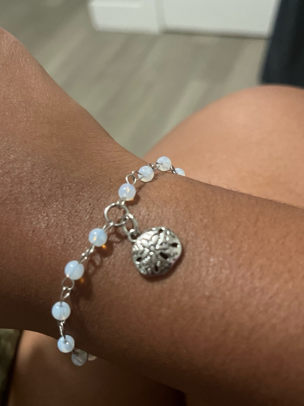Handmade Sterling Silver Opalescent Bead Sand Dollar Charm Bracelet